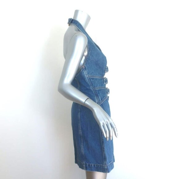 Cult Gaia Anice Buckled Cutout Halter Mini Dress Blue Denim Size 10 NEW - Picture 4 of 9